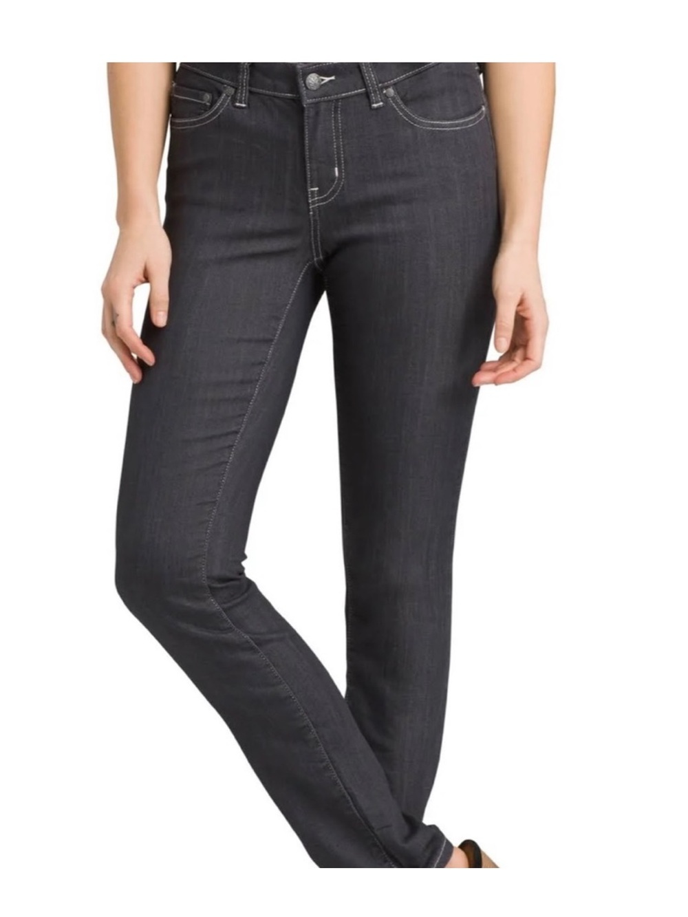 Prana Oday Skinny Jeans Denim Washed Black White Stitching Women's Size 12 31